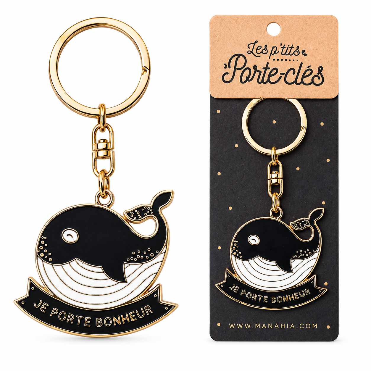 Porte-clés - Je porte bonheur - Baleine – cadeau porte-bonheur