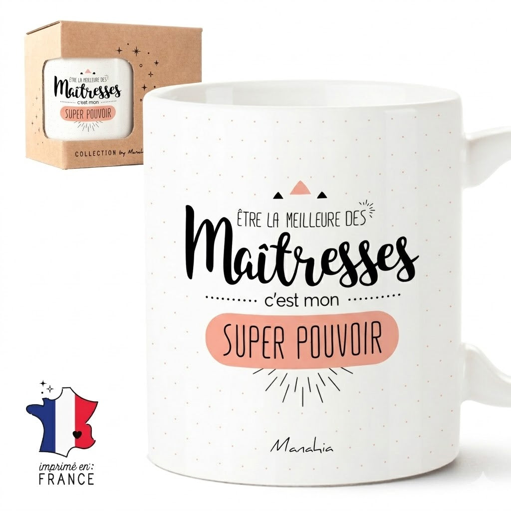 Mug maîtresse – Maîtresse super pouvoir – cadeau maîtresse – fin d’année scolaire