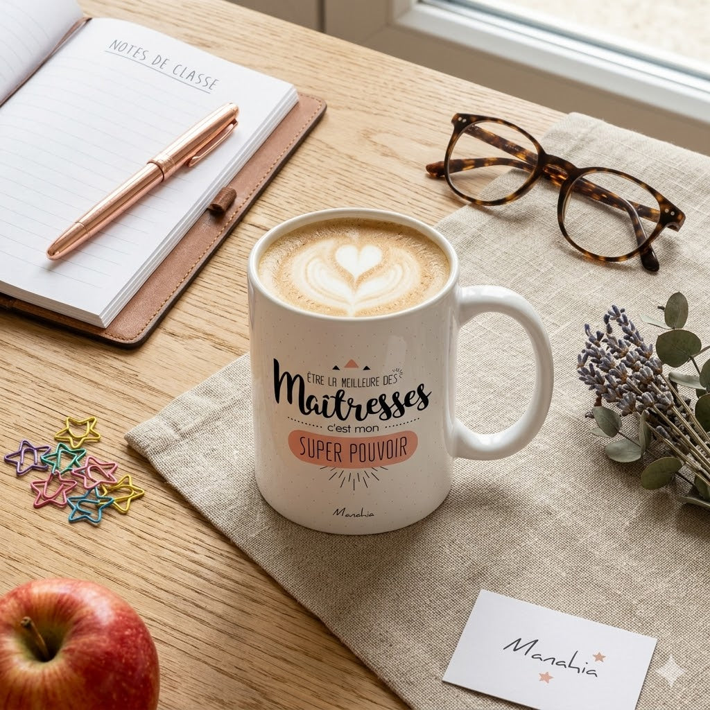 Mug maîtresse – Maîtresse super pouvoir – cadeau maîtresse – fin d’année scolaire