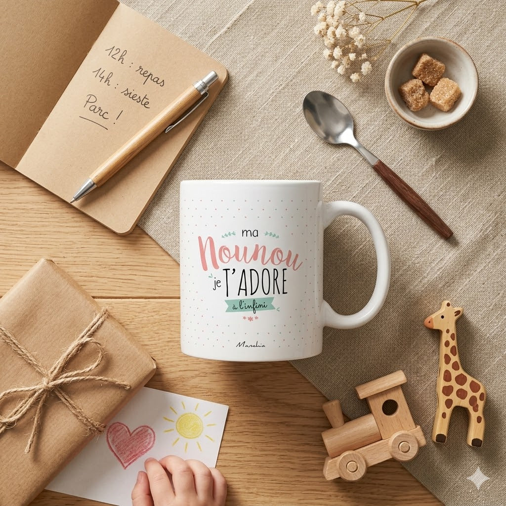 Mug nounou – Ma nounou je t'adore à l'infini – cadeau nounou – fin d’année scolaire – merci nounou