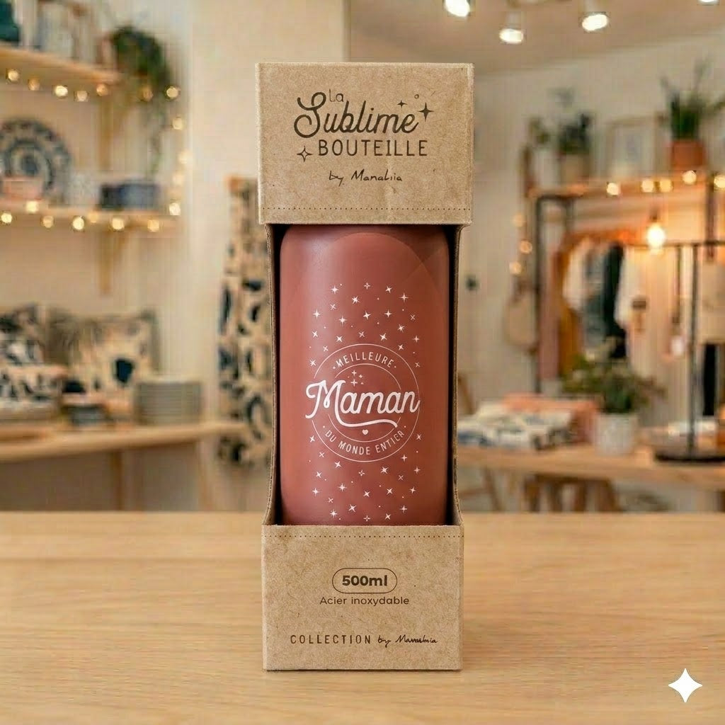 Bouteille maman – Meilleure maman du monde entier – gourde isotherme inox 500 ml – cadeau maman – fête des mères