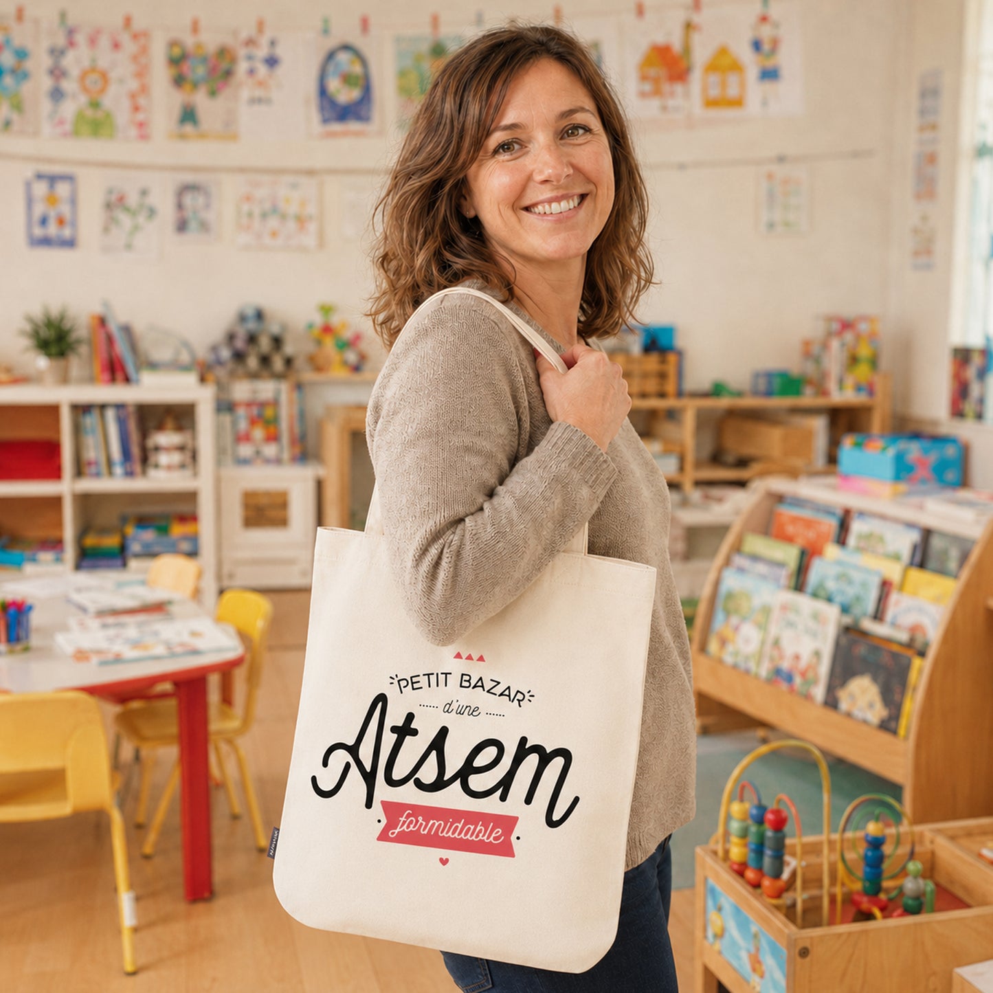 Tote bag ATSEM – Petit bazar d’une ATSEM formidable – sac coton – cadeau ATSEM – fin d’année scolaire