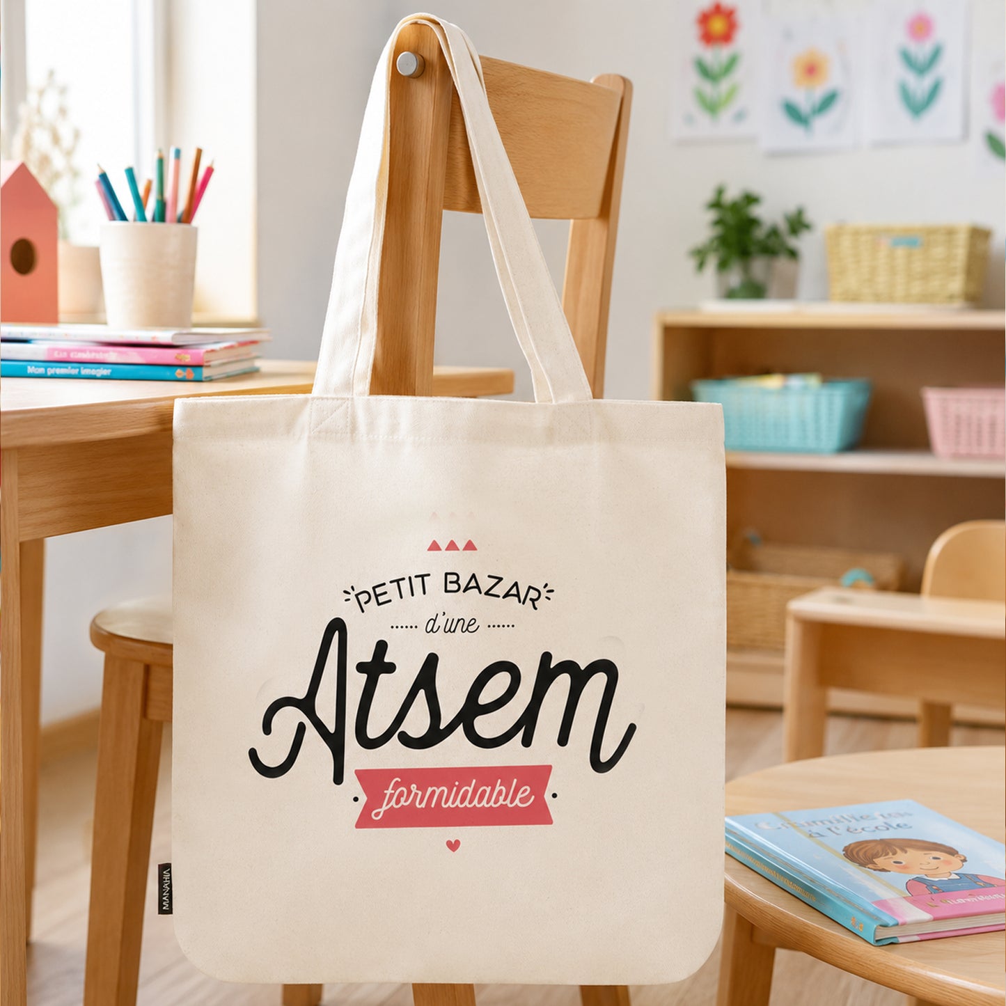 Tote bag ATSEM – Petit bazar d’une ATSEM formidable – sac coton – cadeau ATSEM – fin d’année scolaire